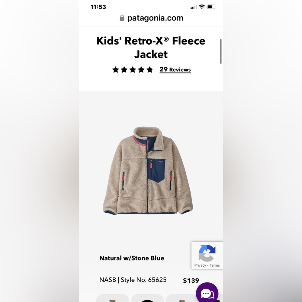 Patagonia Kids Retro-X Fleece Jacket - Size XS